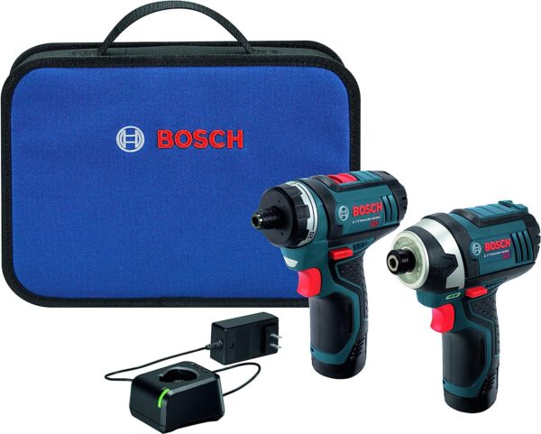 BOSCH CLPK27-120 12V Max 2-Tool Combo Kit with Two-Speed Pocket Driver, Impact Driver and (2) 2.0 Ah Batteries,Blue